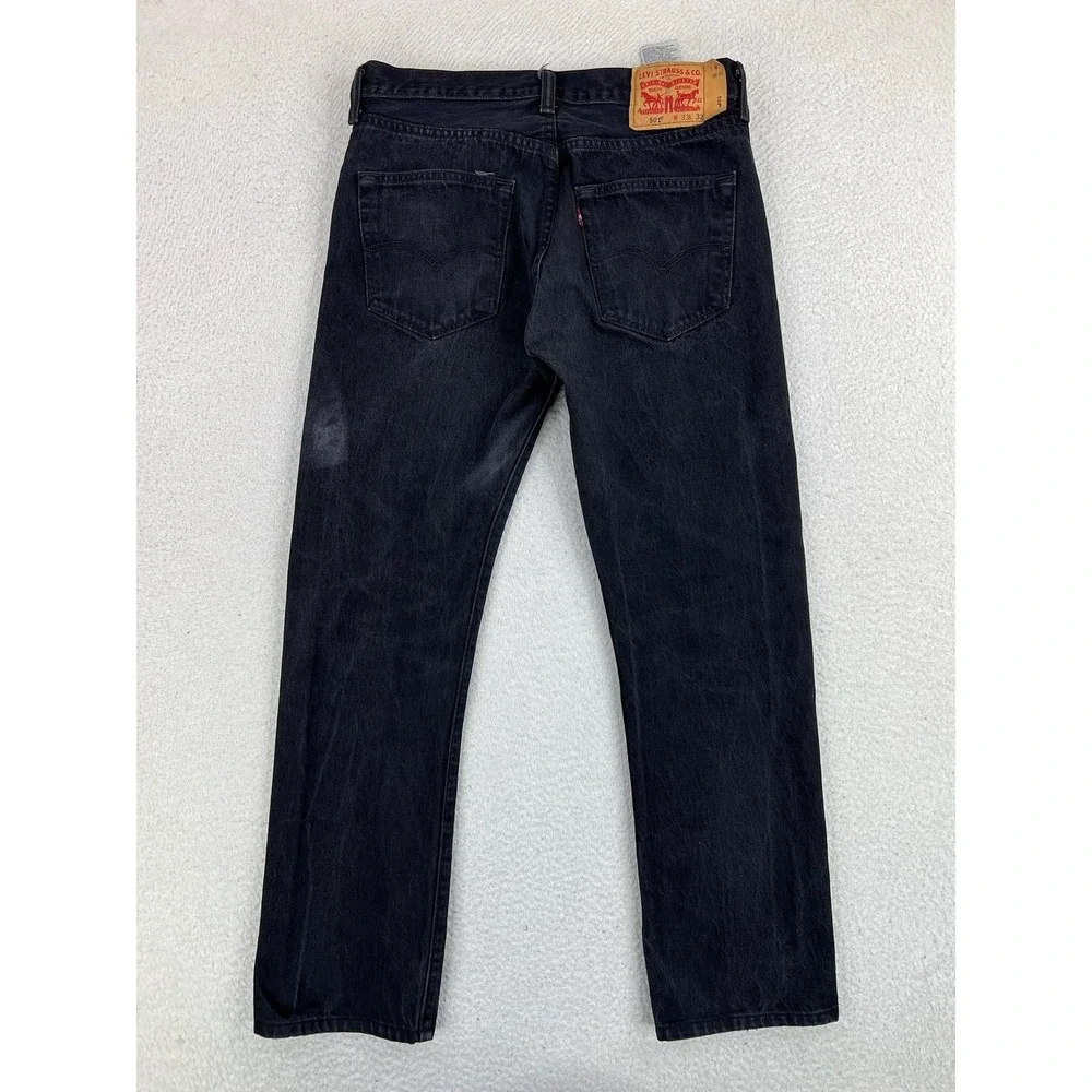 Levis 501 Jeans Mens 33x32 Black Regular Straight Denim Button Fly Charcoal Wash
